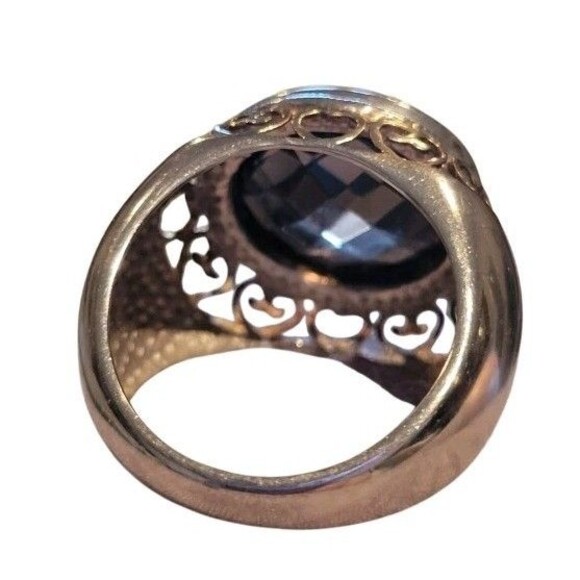 925 Sterling Silver 2-Tone Ring Large Faceted Smoky Topaz Gold Plated hearts 8 - Picture 6 of 14